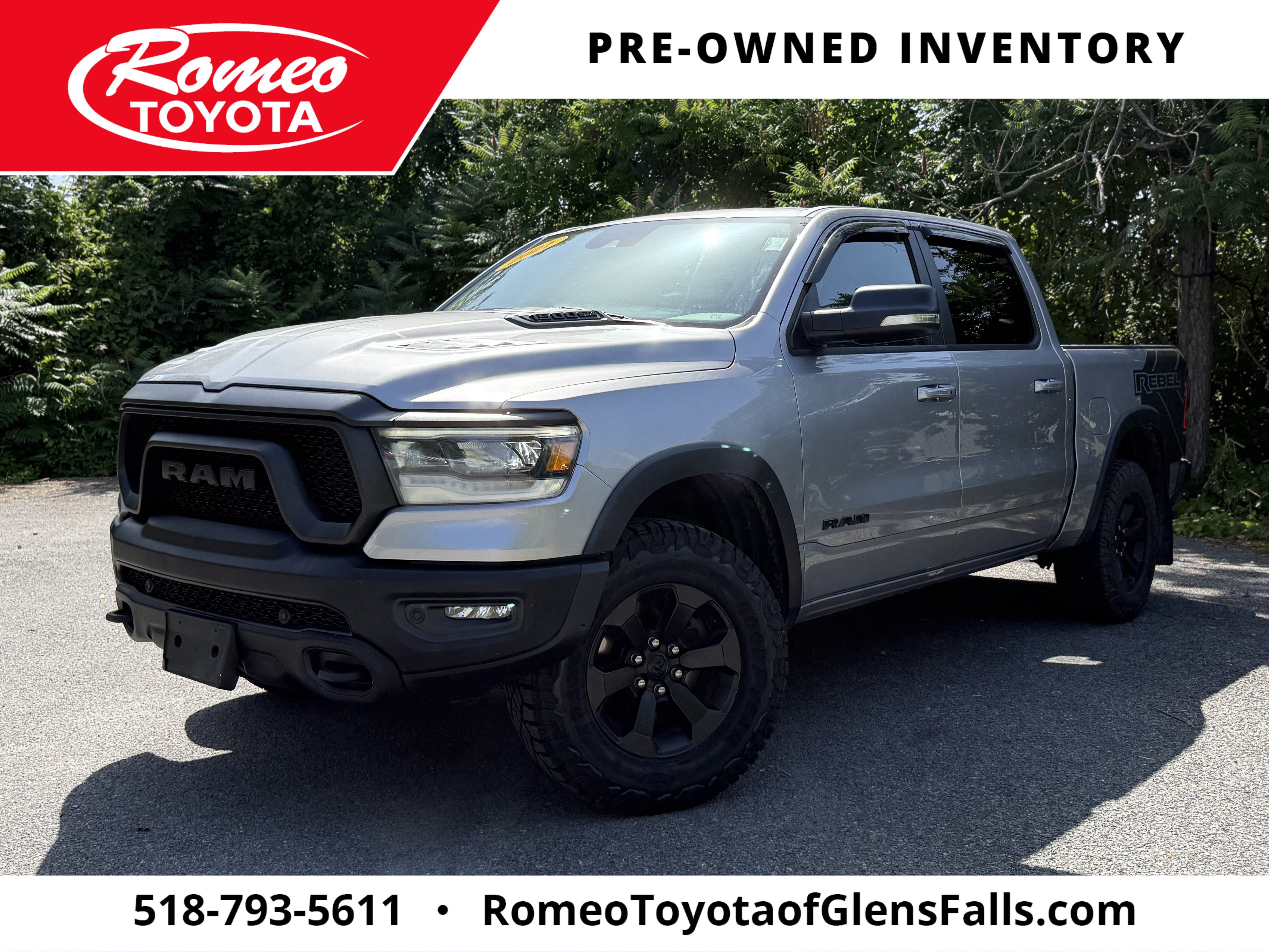 2021 RAM 1500 Rebel in Billet Silver Metallic Clearcoat — front three-quarter view