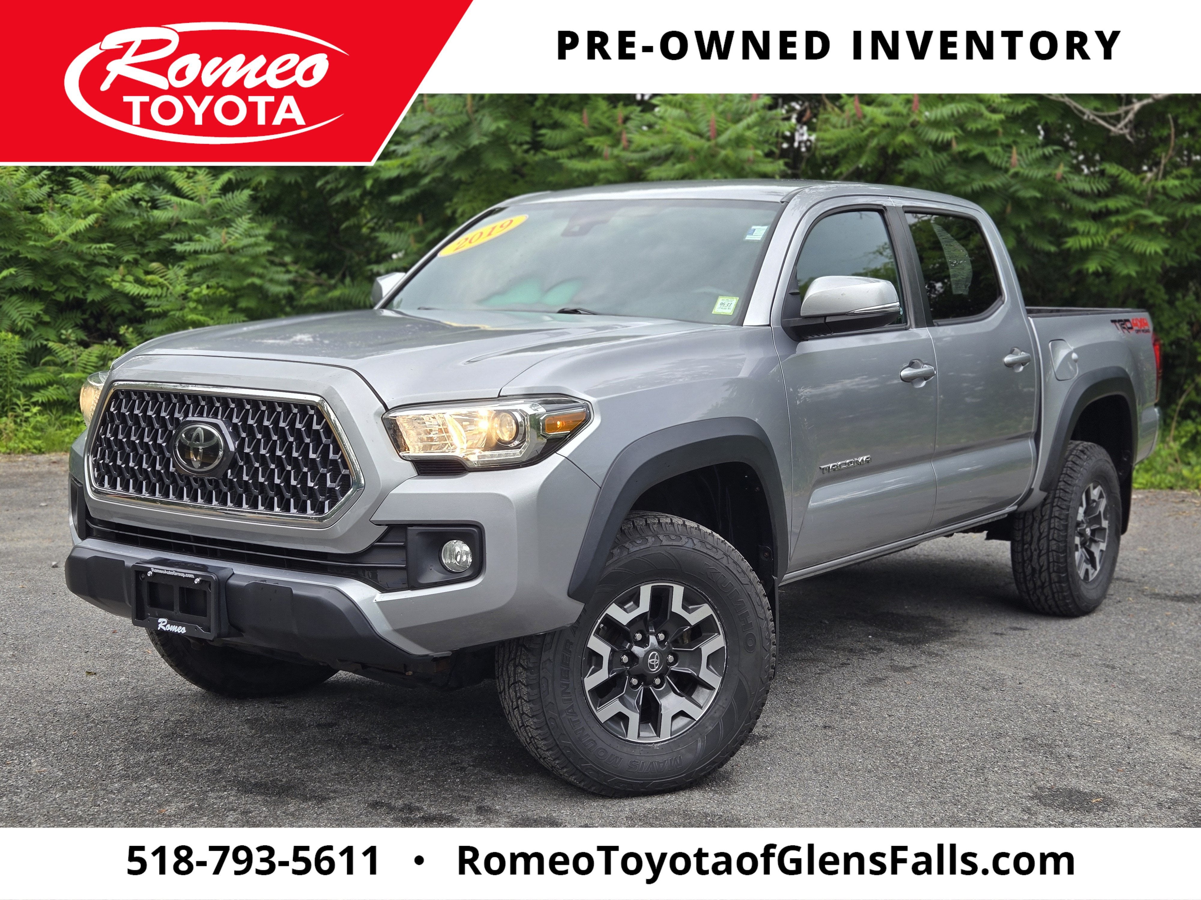 2019 Toyota Tacoma TRD Off-Road V6 in Silver Sky Metallic — front three-quarter view