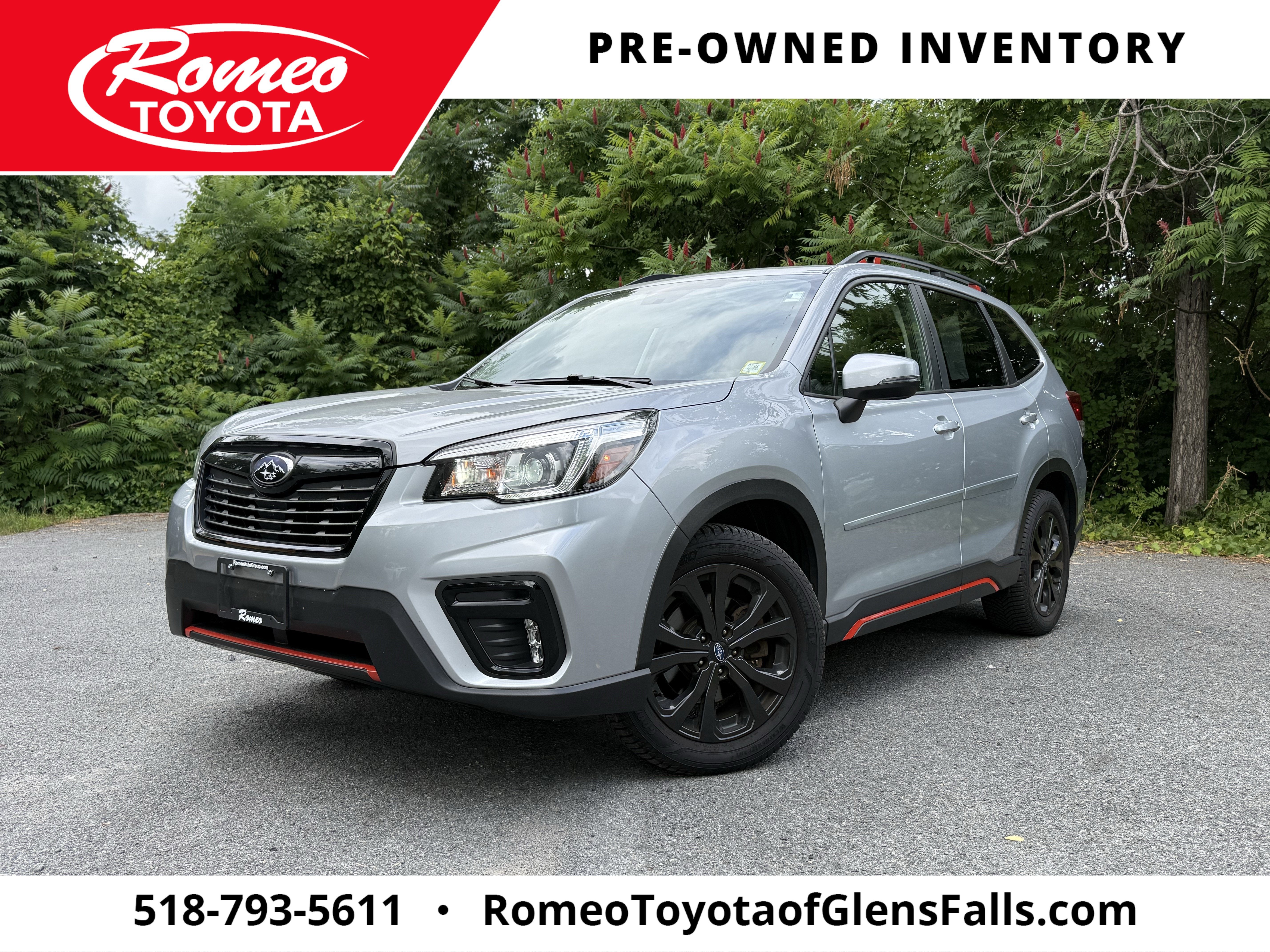 2019 Subaru Forester Sport in Ice Silver Metallic — front three-quarter view