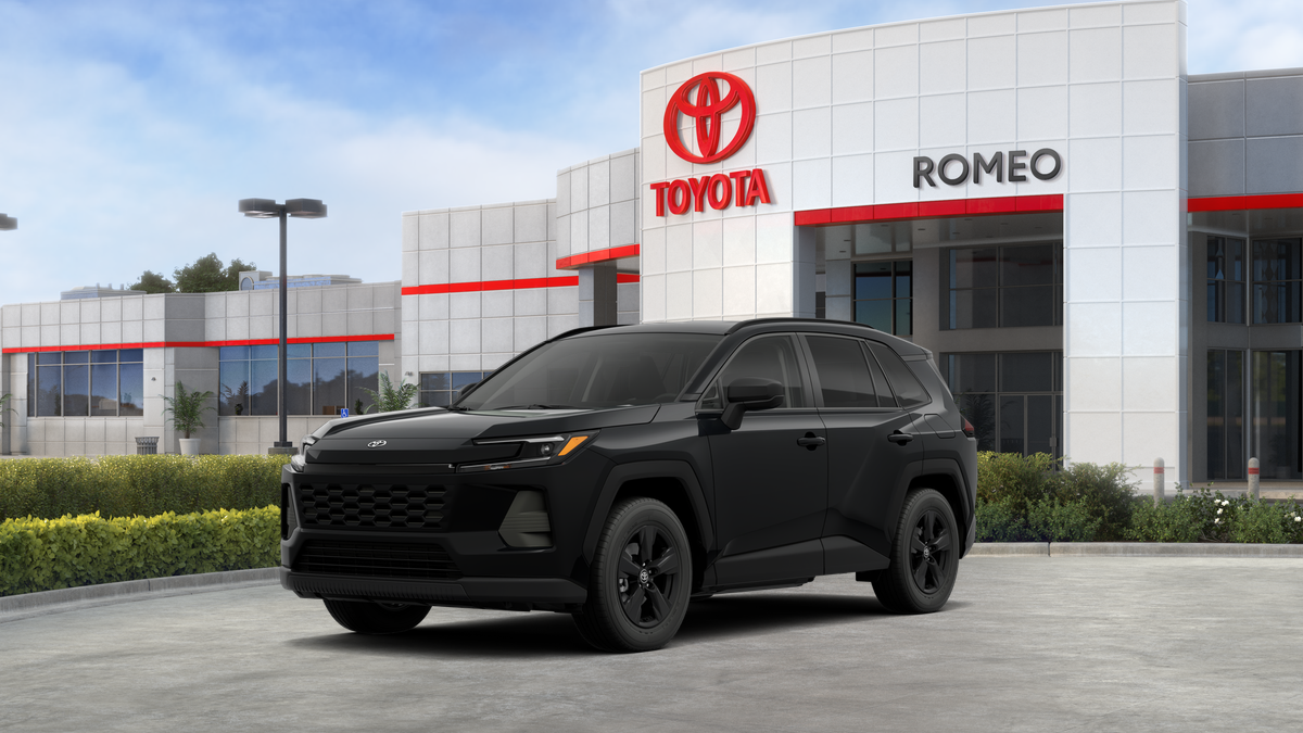 2026 Toyota RAV4 LE in Midnight Black Metallic — front three-quarter view
