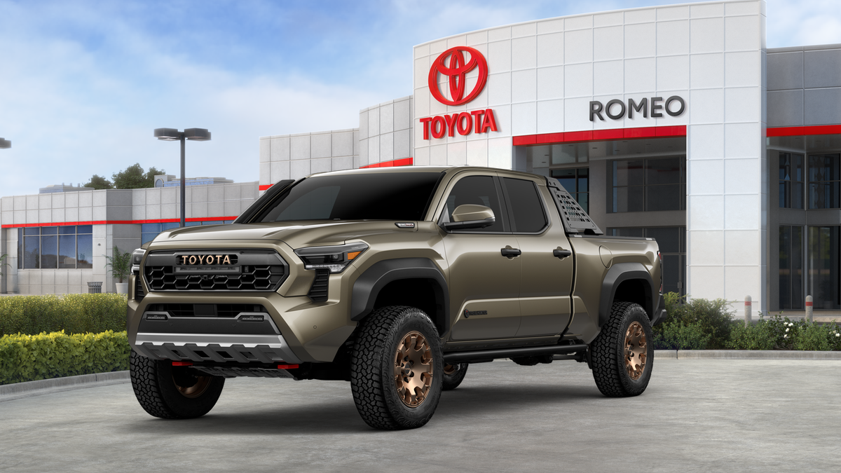 2026 Toyota Tacoma i-FORCE MAX Tacoma Trailhunter in Bronze Oxide — front three-quarter view